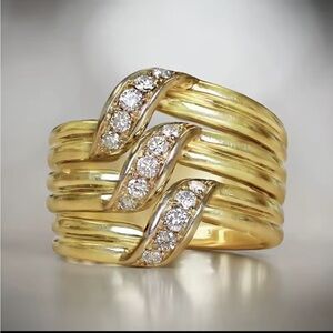 Swarovski Elements Gold Plated Wavy Ring NEW